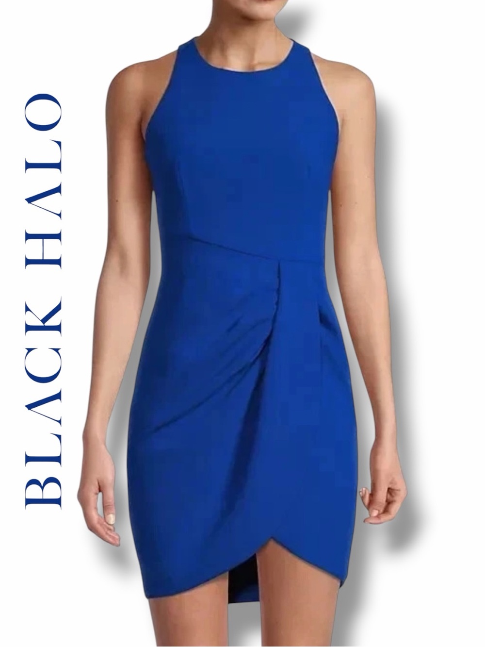 Black Halo Brett Cobalt Blue Sleeveless Tulip Hem Mini Dress in the Size 2